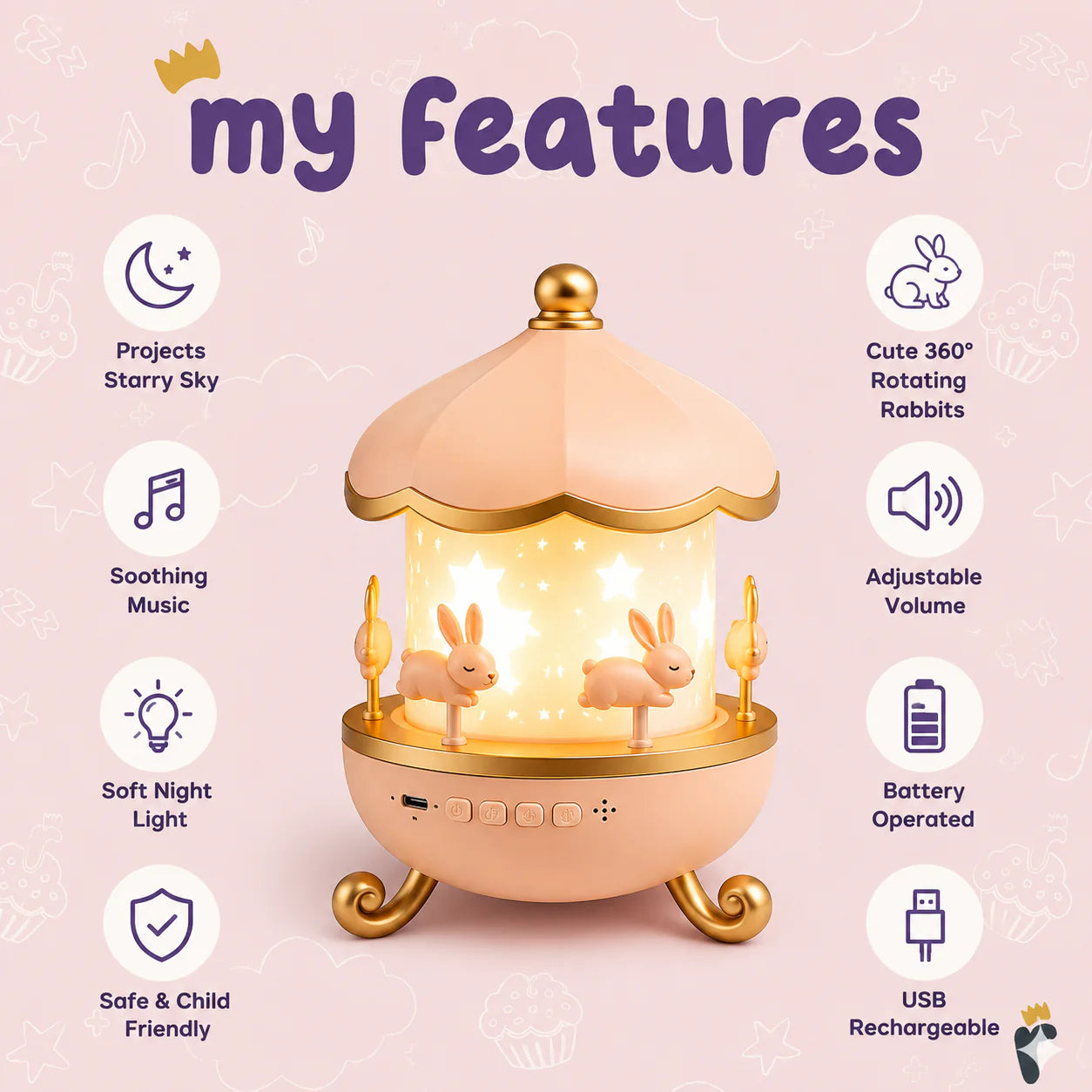 Coozi Dream Bunny™ | Rabbit Night Light & Star Projector