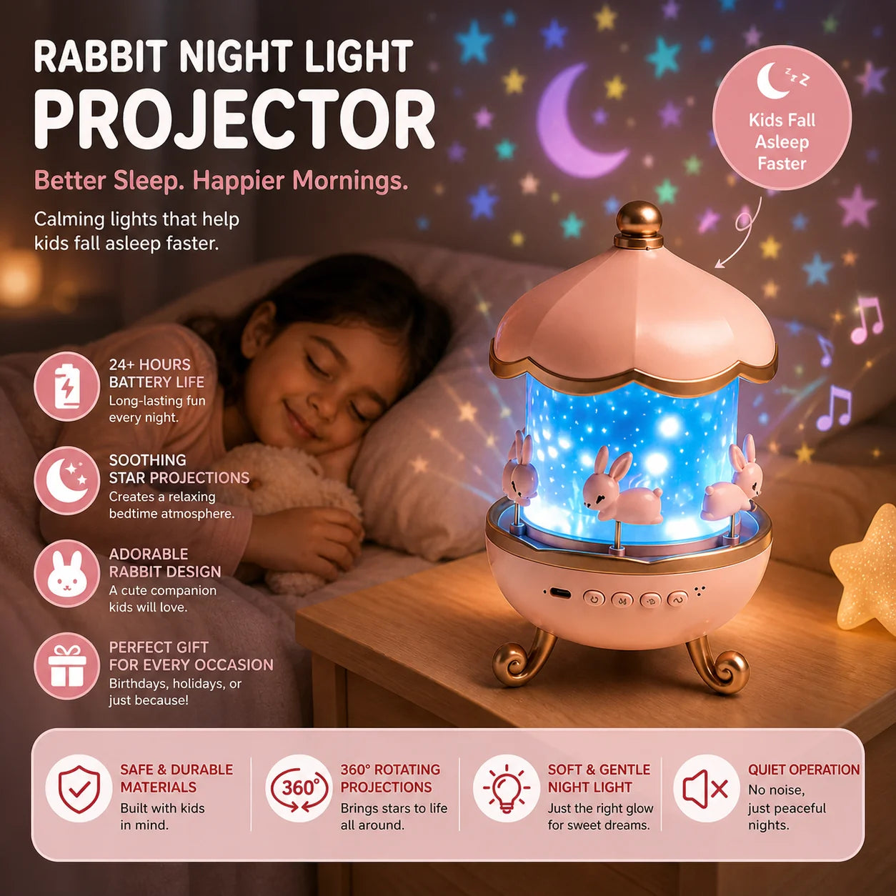 Coozi Dream Bunny™ | Rabbit Night Light & Star Projector